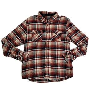 Oneill Mens Medium Orange Black Flannel Shirt Button Up Check Surf California